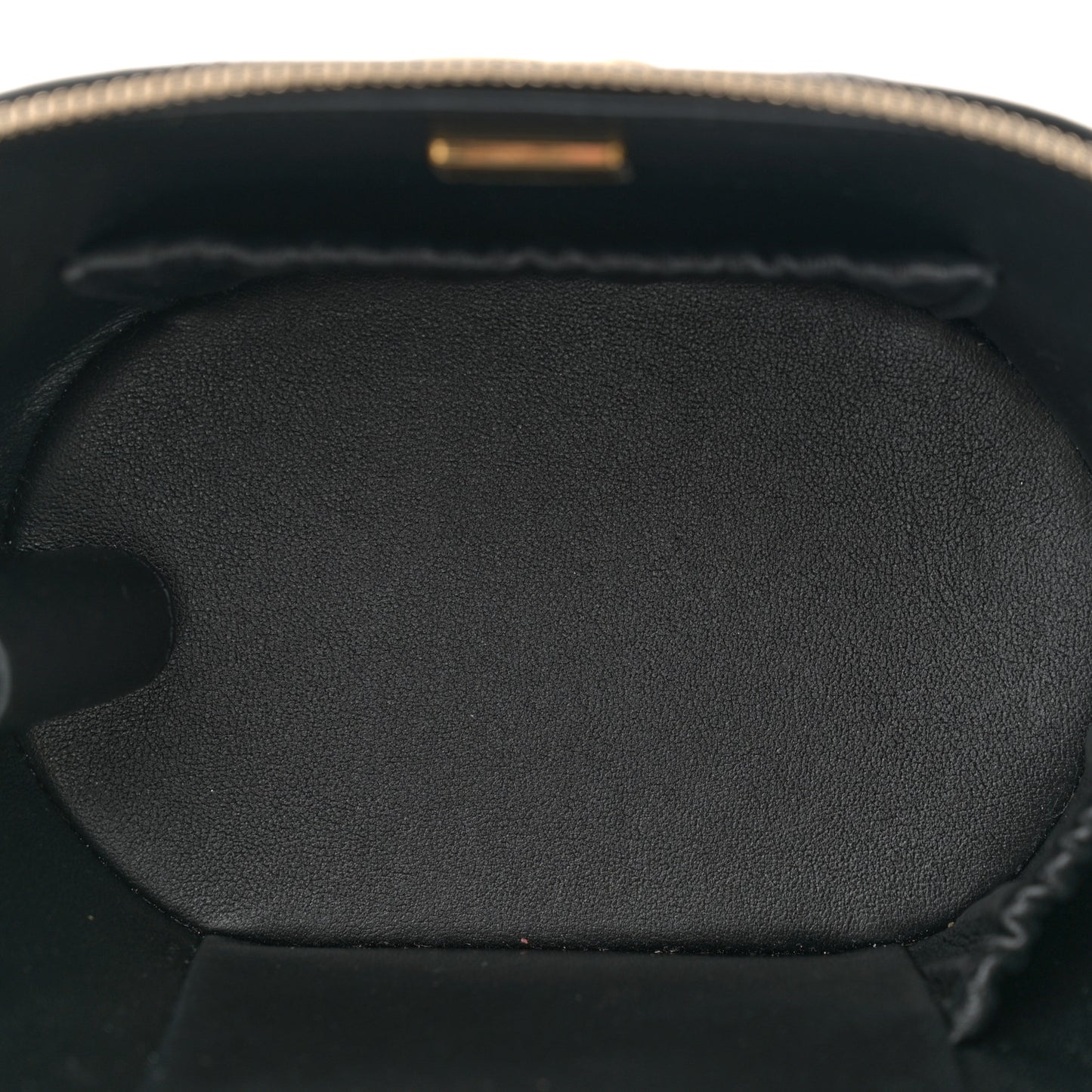Lambskin Quilted Chain Top Handle Round Vanity Case Black