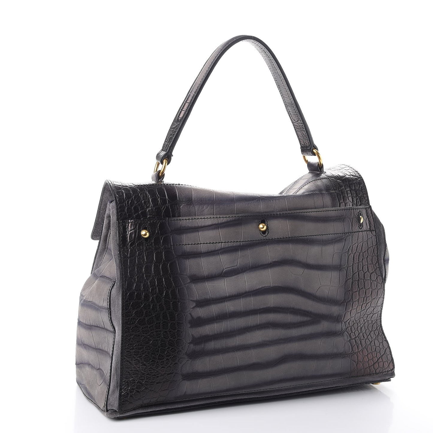 Calfskin Crocodile Embossed Large Muse Two Grey