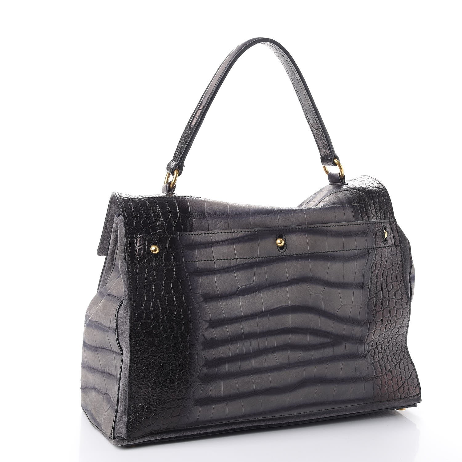Saint Laurent Calfskin Crocodile Embossed Large Muse Two Grey 3 of 10