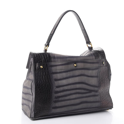Saint Laurent Calfskin Crocodile Embossed Large Muse Two Grey 3 of 10