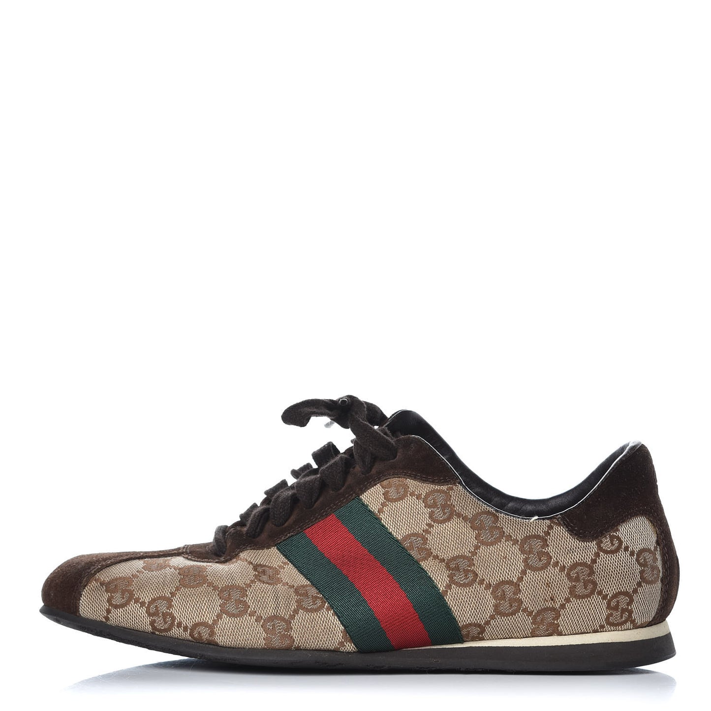 GG Monogram Suede Vintage Web Womens Sneakers 38 Dark Chestnut