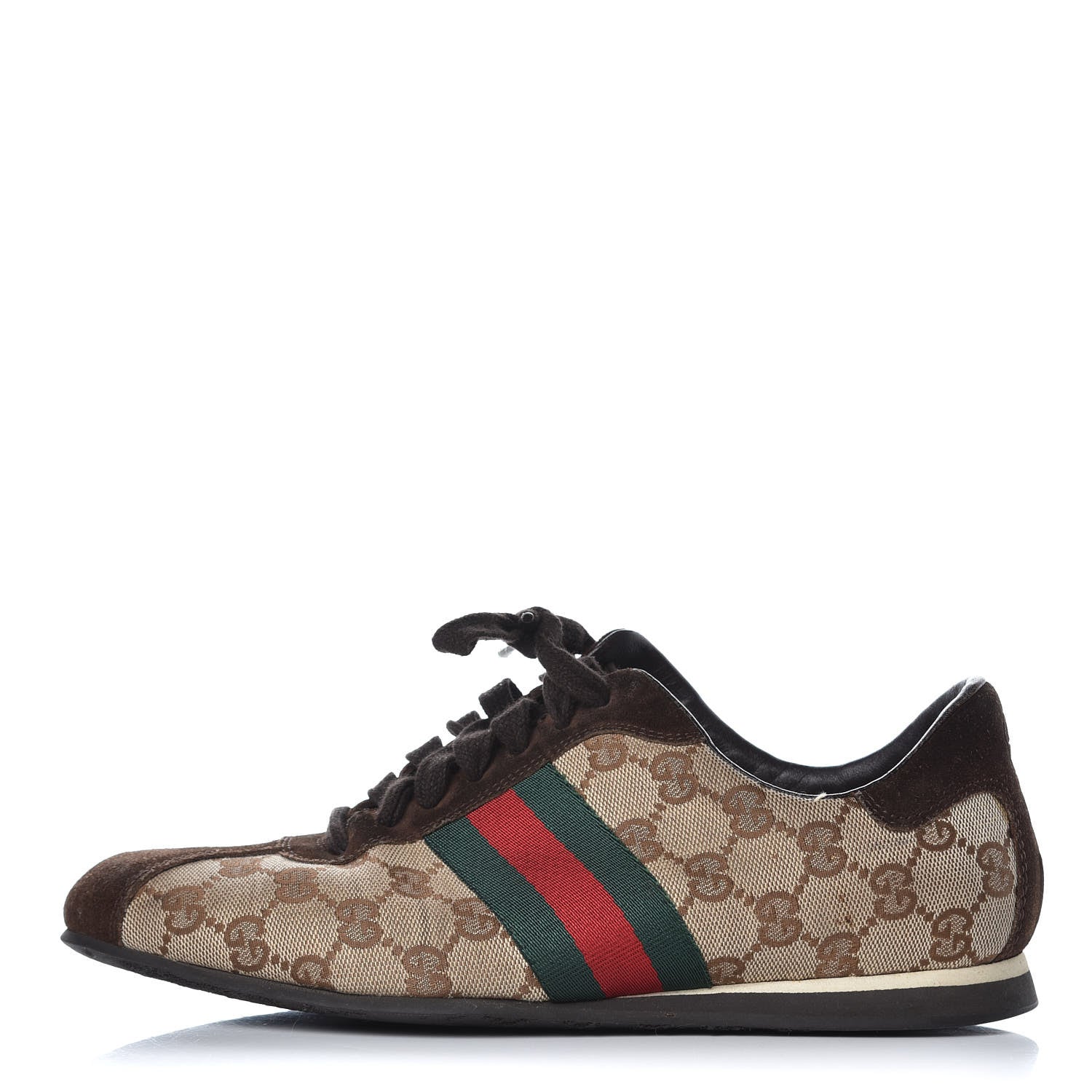 Gucci GG Monogram Suede Vintage Web Womens Sneakers 38 Dark Chestnut 1 of 11