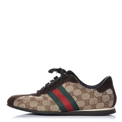 Gucci GG Monogram Suede Vintage Web Womens Sneakers 38 Dark Chestnut 1 of 11