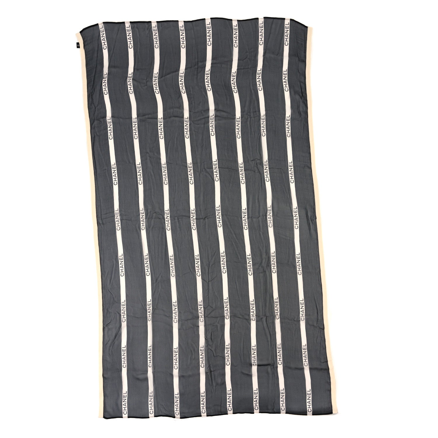 Chanel Silk Cotton Cashmere Scarf Shawl Black White 2 of 3