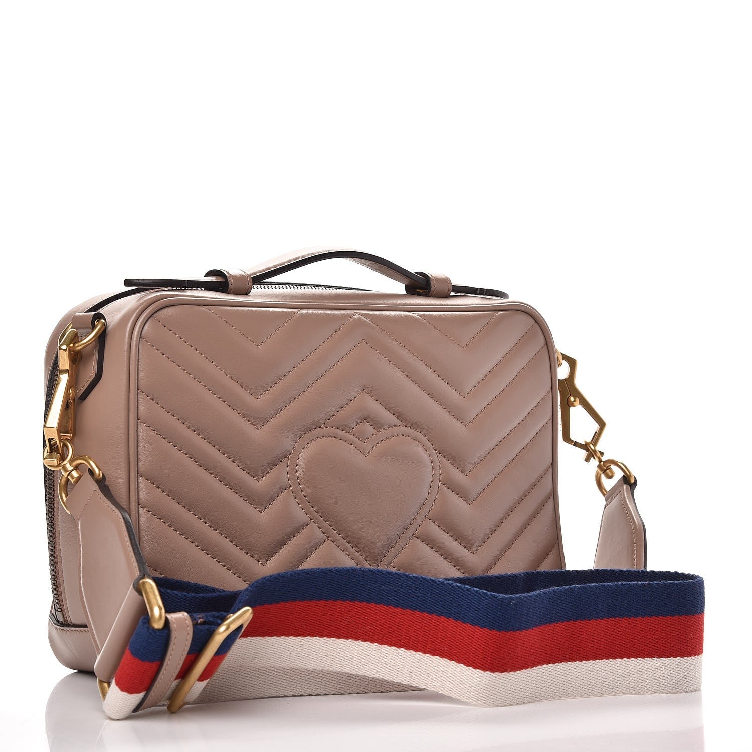 Gucci Calfskin Matelasse Sylvie Web Small GG Marmont Top Handle Shoulder Bag Porcelain Rose 3 of 7