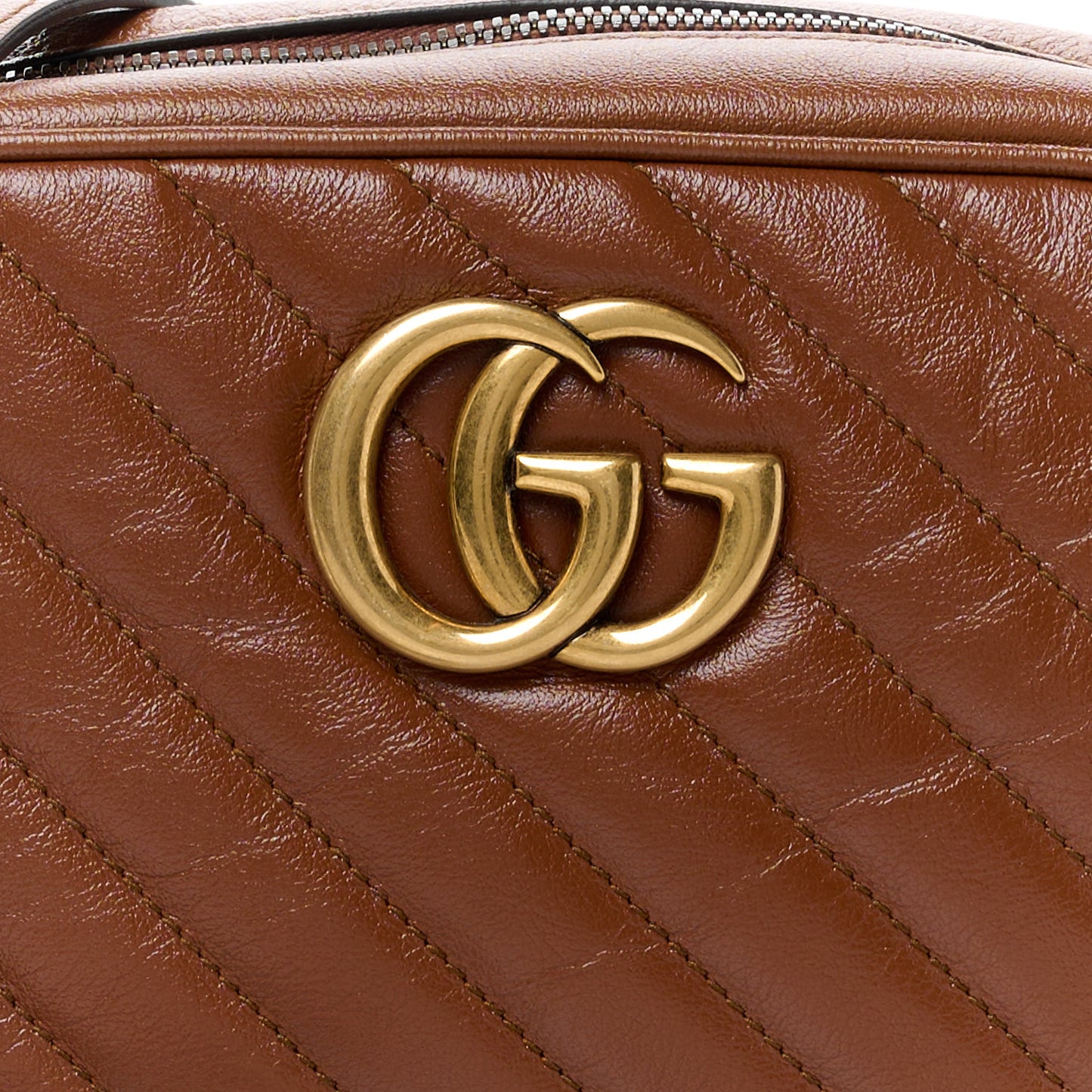 Glazed Calfskin Matelasse Diagonal Small GG Marmont Chain Shoulder Bag Cuir