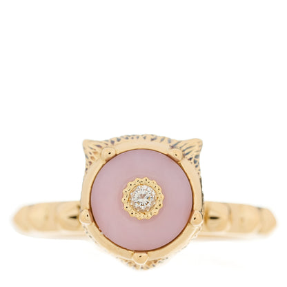 Gucci 18K Yellow Gold Pink Opal Diamond Le Marché Des Merveilles Feline Ring 52 6 1 of 6
