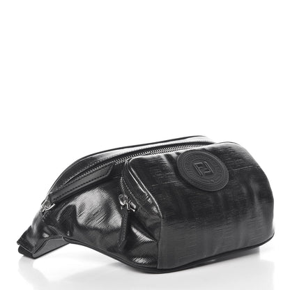 Fendi Glazed Fabric Vitello Century FF 1974 Stamp Patch Pocket Belt Bag Black 4 of 7