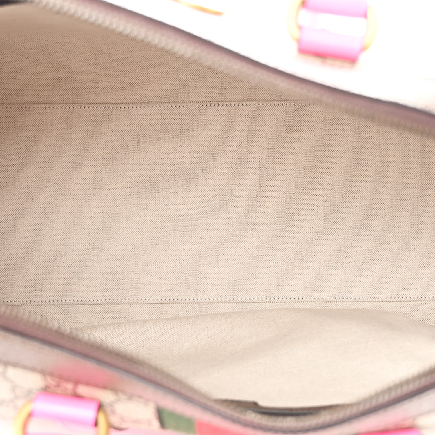 Gucci GG Supreme Monogram Textured Dollar Calfskin Web Medium Savoy Duffle Bag Beige Ebony Fluorescent Fuchsia 4 of 9