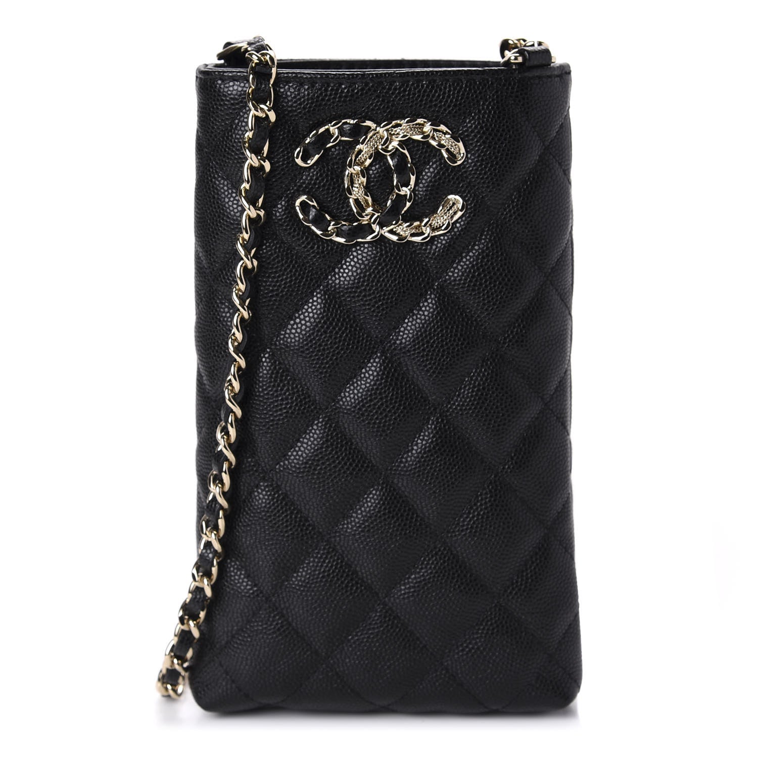 Chanel Caviar Quilted French New Wave Phone Holder With Chain Black 1 of 12