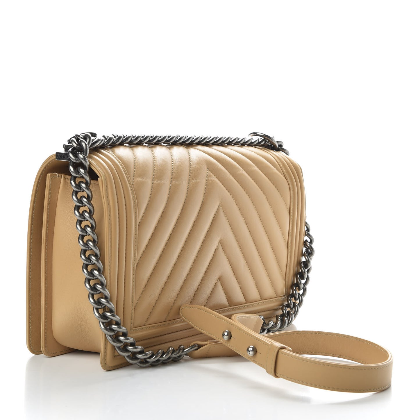 Calfskin Chevron New Medium Boy Flap Beige