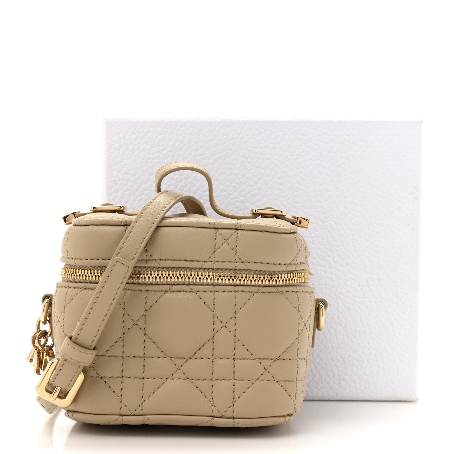 Christian Dior Lambskin Cannage Micro Lady Dior Vanity Case Beige