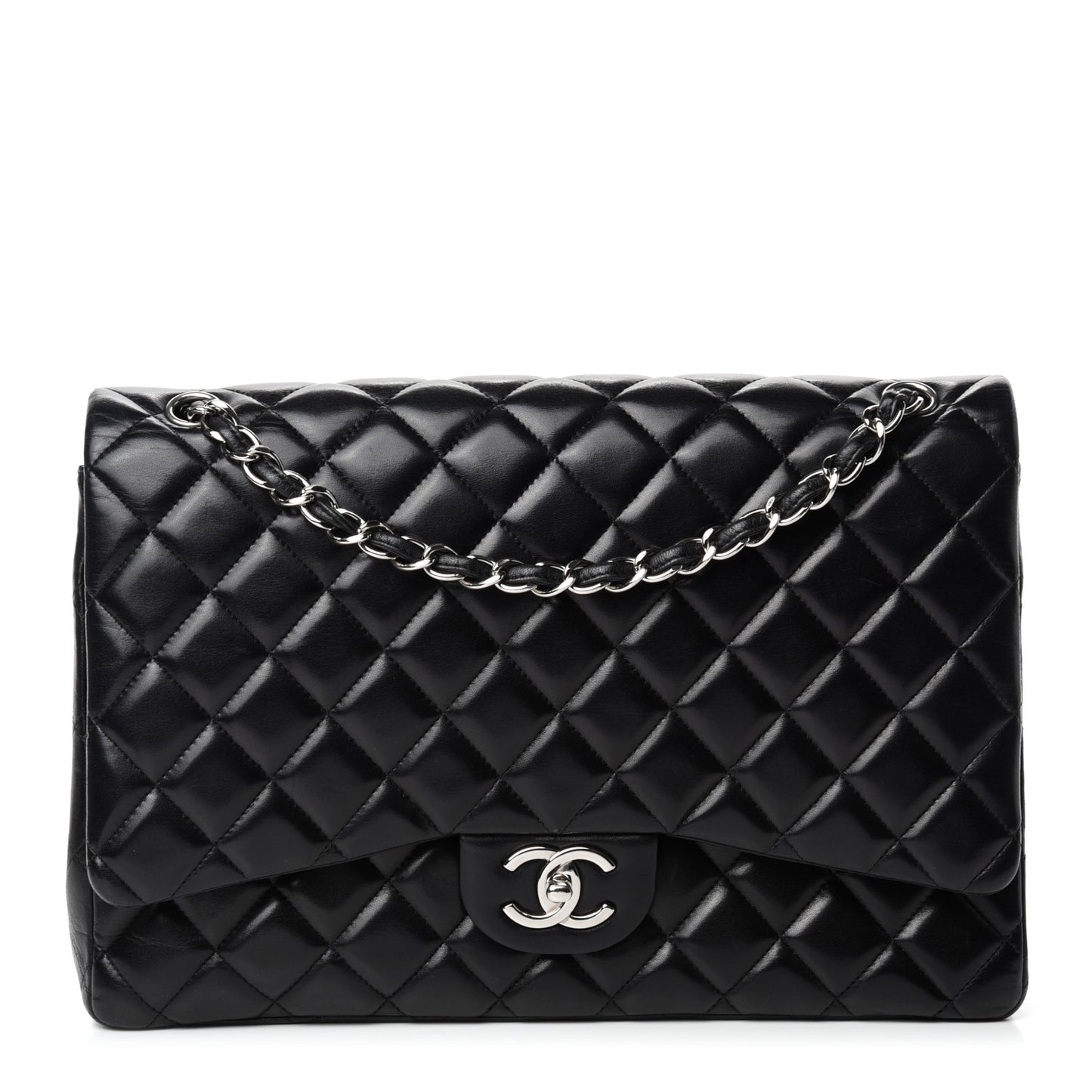 Lambskin Quilted Maxi Double Flap Black
