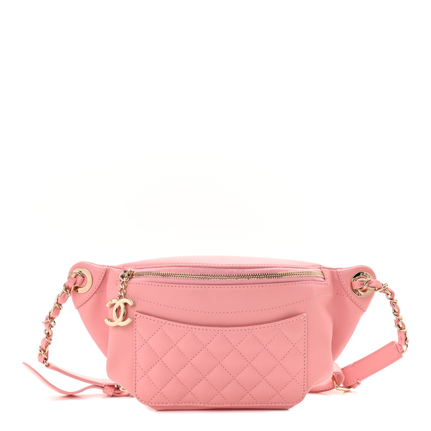 Lambskin Quilted Bi Waist Bag Fanny Pack Pink