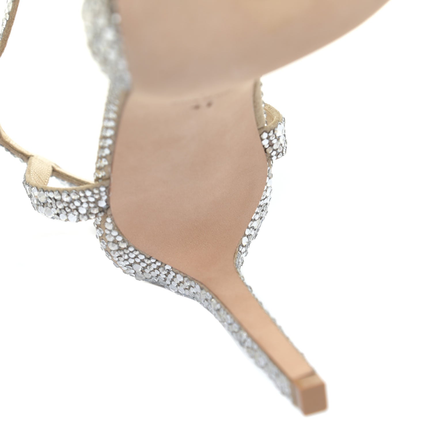 Jimmy Choo Crystal Shimmer Suede Sacora 100 Sandals 41 Nude 9 of 16
