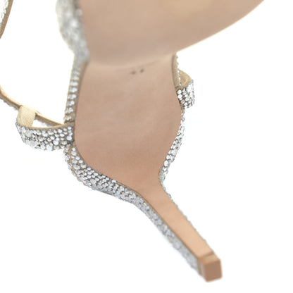 Jimmy Choo Crystal Shimmer Suede Sacora 100 Sandals 41 Nude 9 of 16