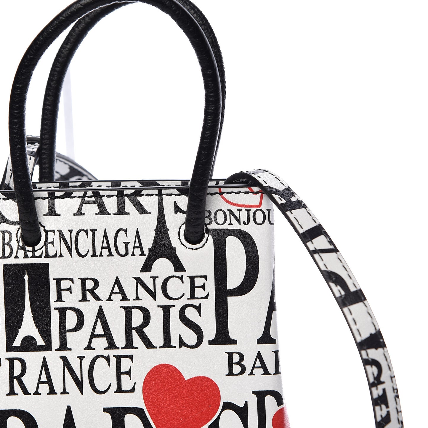 Calfskin Bonjour Paris Print Shopping Phone Holder Bag Paris Bonjour
