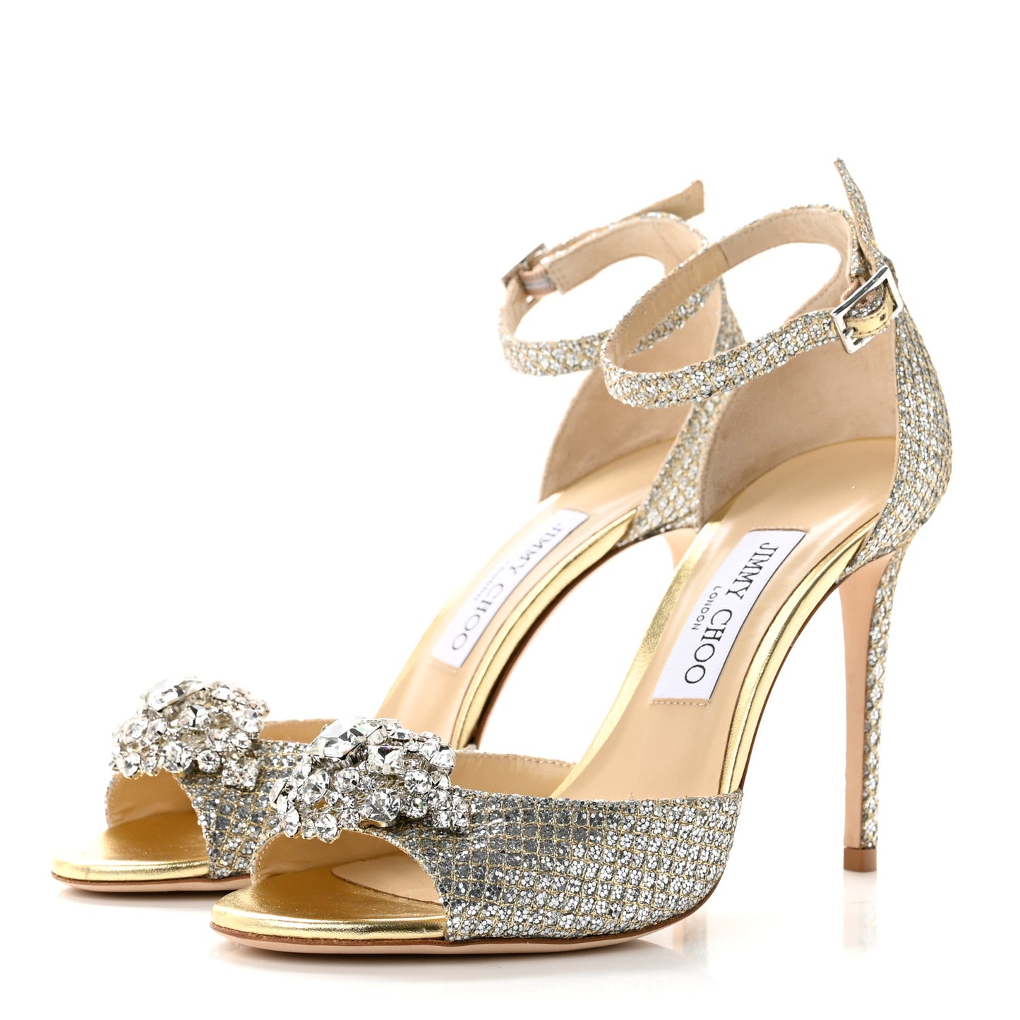 Glitter Fabric Crystal Maria Sandals 38.5 Champagne