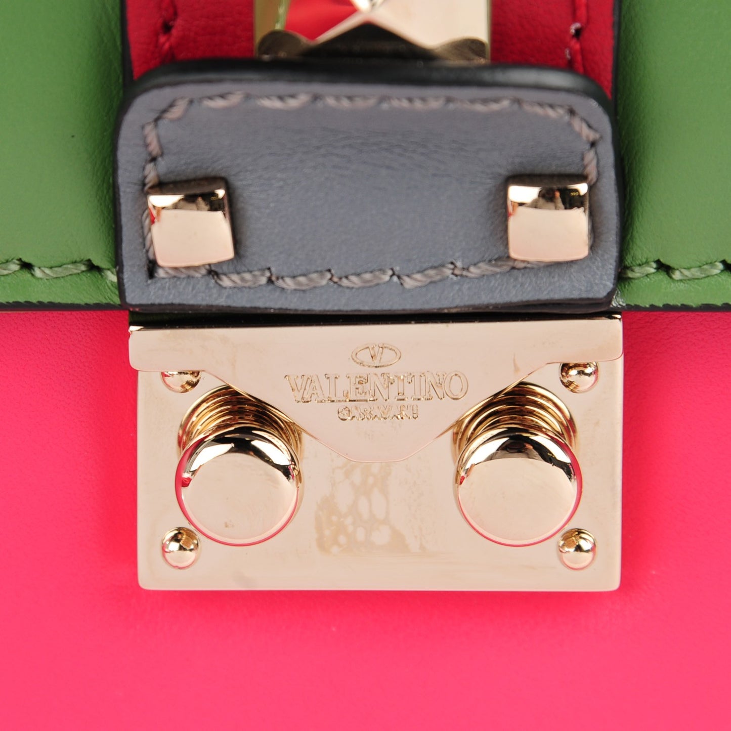 Vitello Small Glam Lock Rockstud Flap Green Deep Rose Grey Scarlet