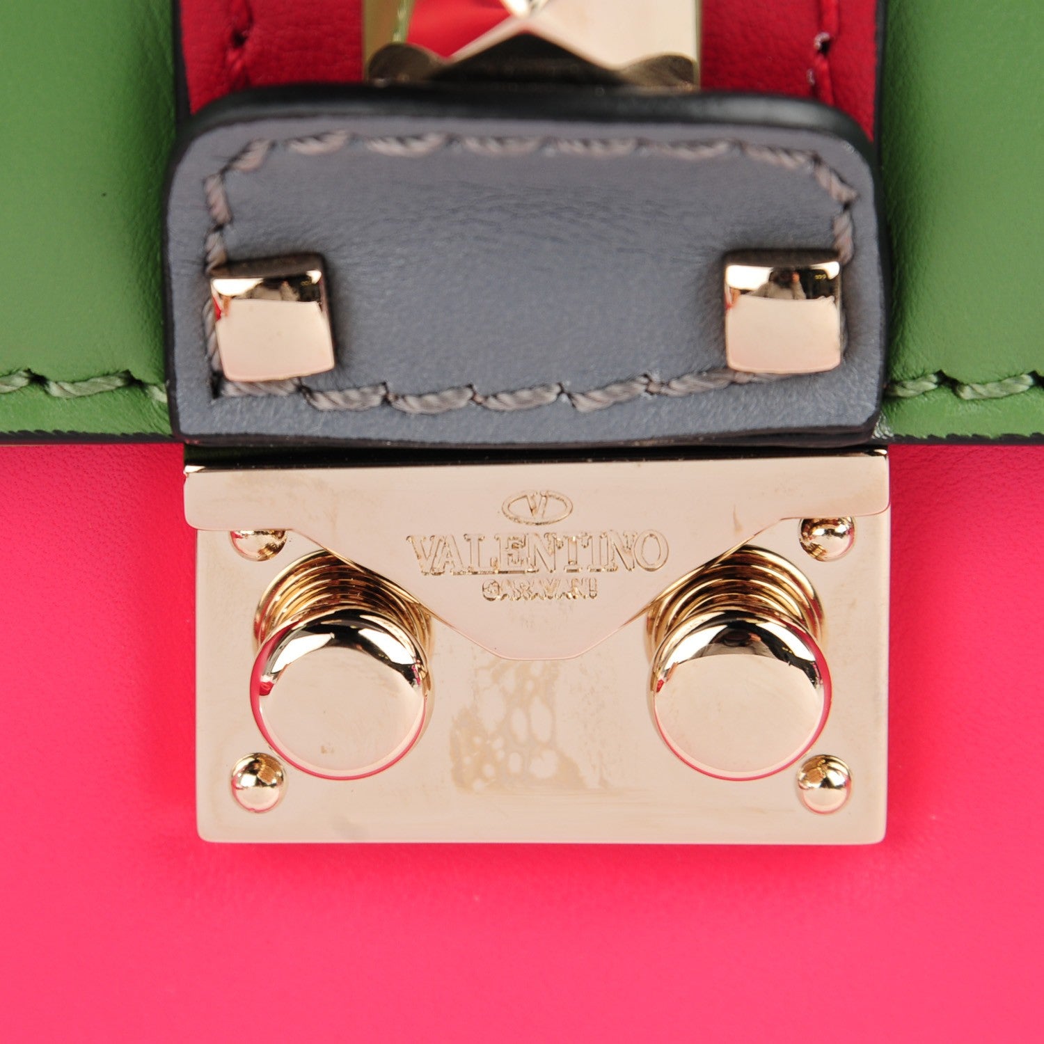 Valentino Garavani Vitello Small Glam Lock Rockstud Flap Green Deep Rose Grey Scarlet 6 of 8