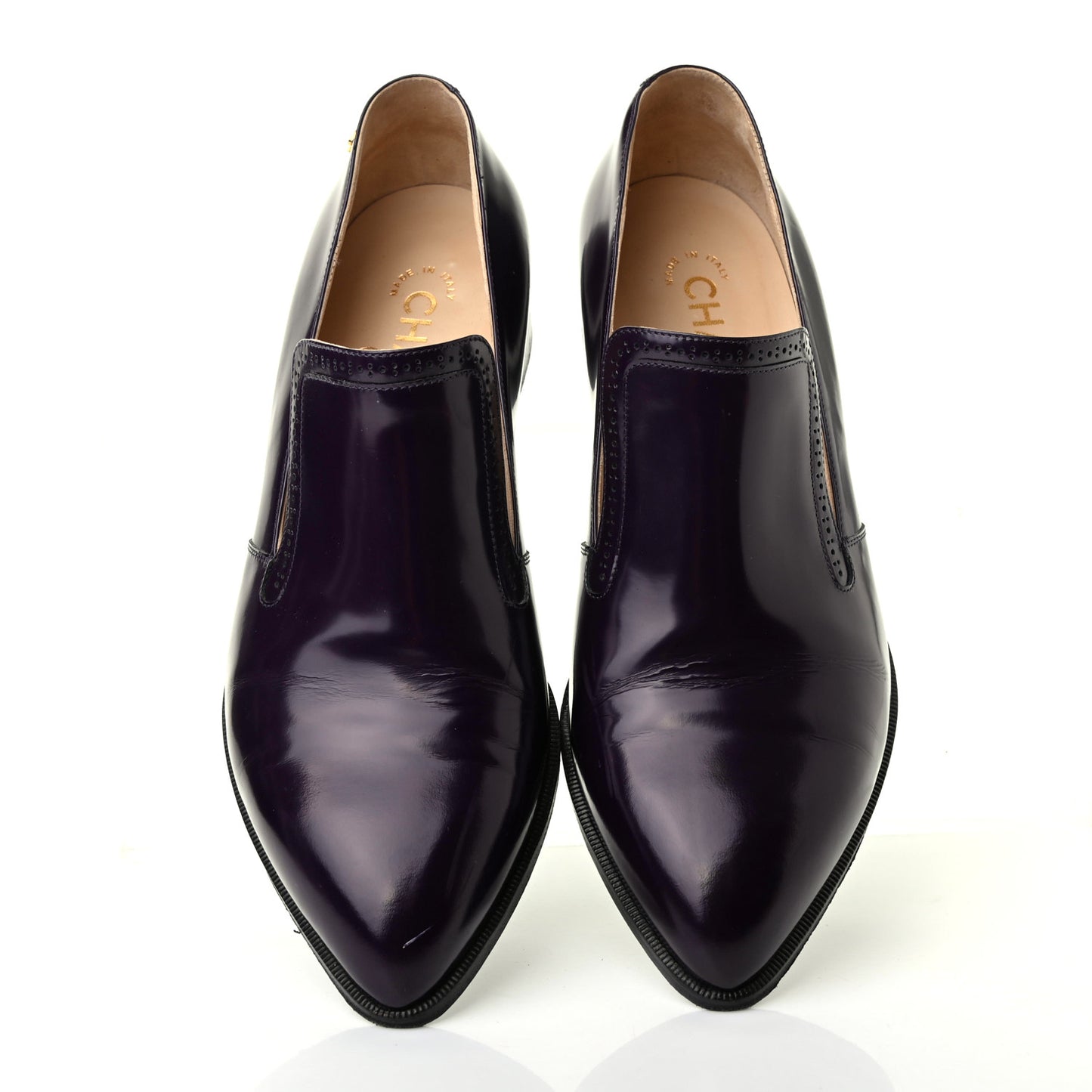 Glazed Calfskin CC Loafers 38.5 Dark Purple
