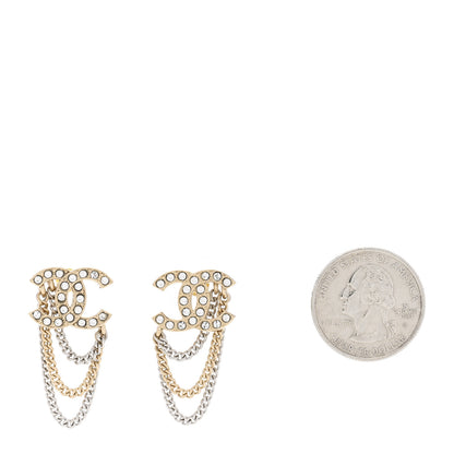 Chanel Crystal Chain CC Earrings Gold 2 of 5