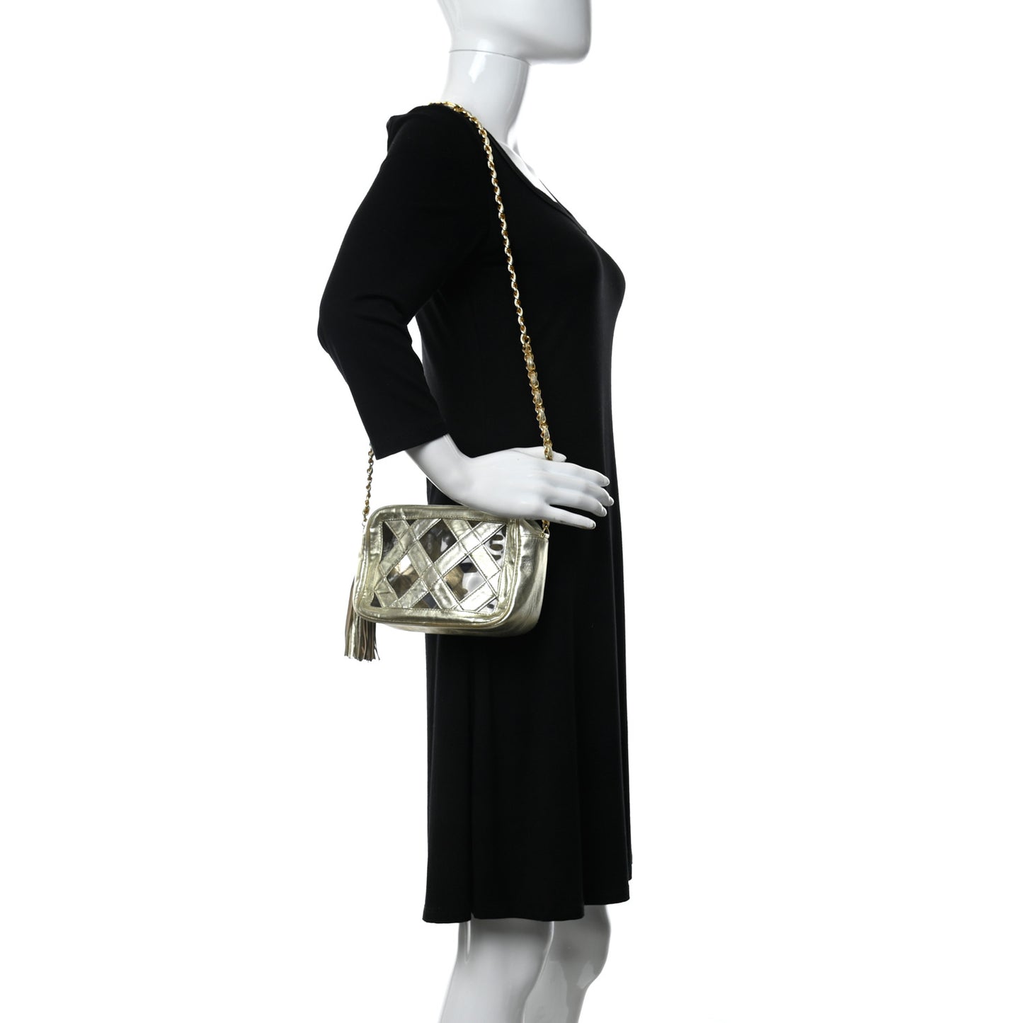 Metallic Lambskin PVC Tassel Camera Case Gold