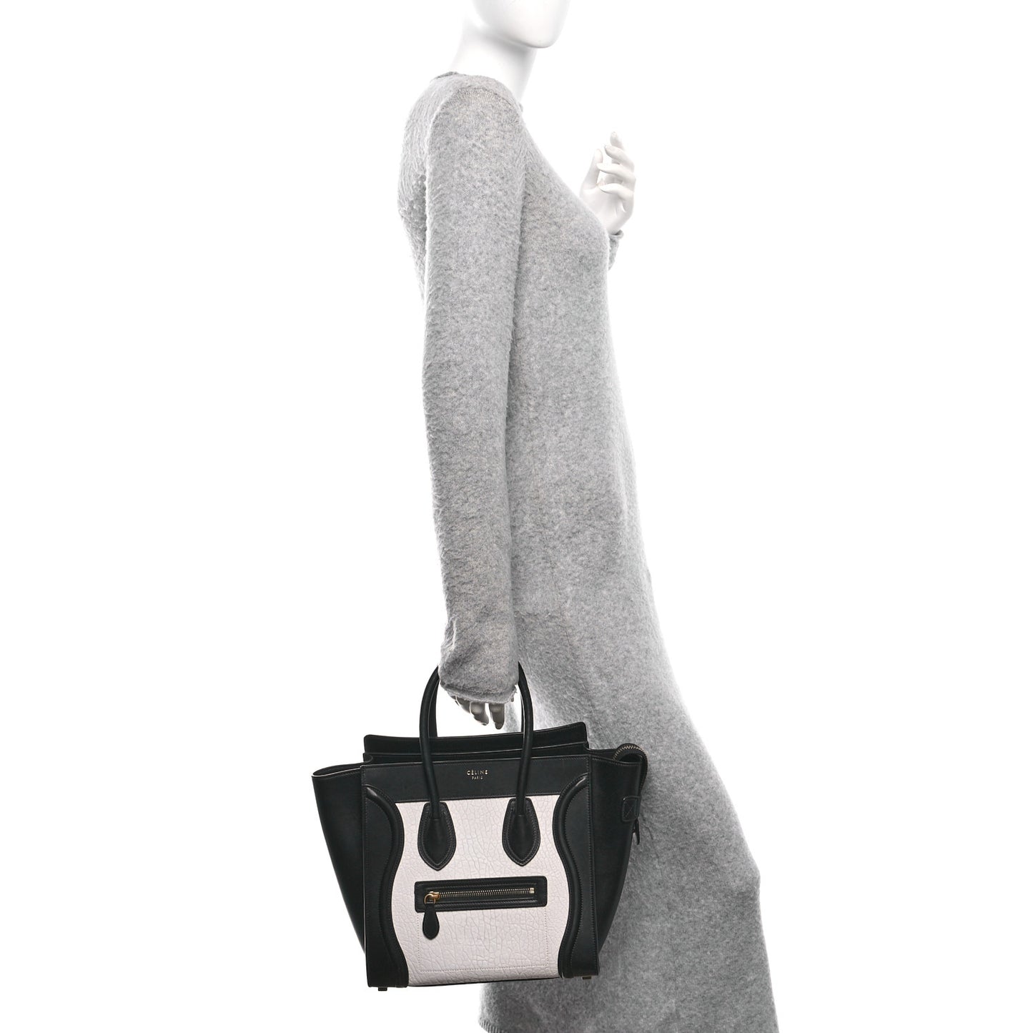Shrunken Lambskin Micro Bi-Color Luggage Black White