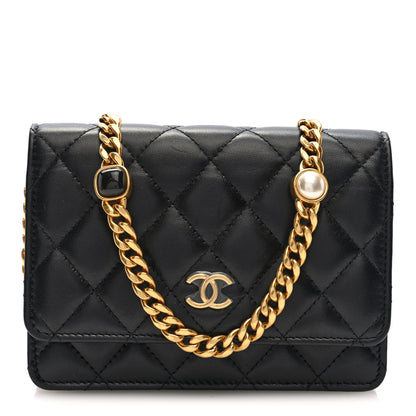 Chanel Lambskin Quilted CC Pearl Enamel Clutch on Chain WOC Black 1 of 10