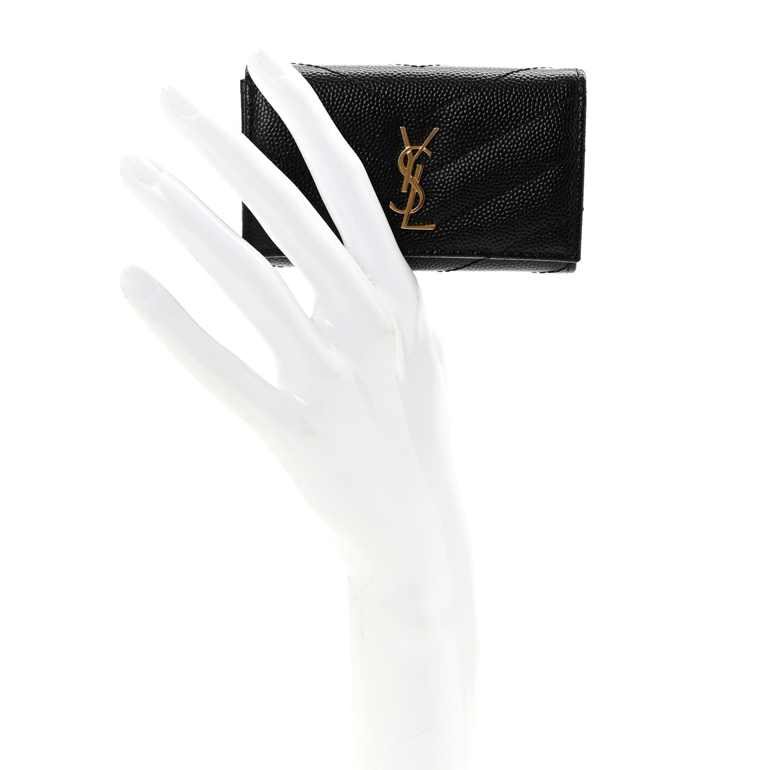 Saint Laurent Grain de Poudre Matelasse Cassandre Monogram Slim Key Case Black 2 of 7
