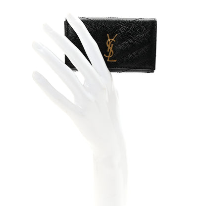 Saint Laurent Grain de Poudre Matelasse Cassandre Monogram Slim Key Case Black 2 of 7