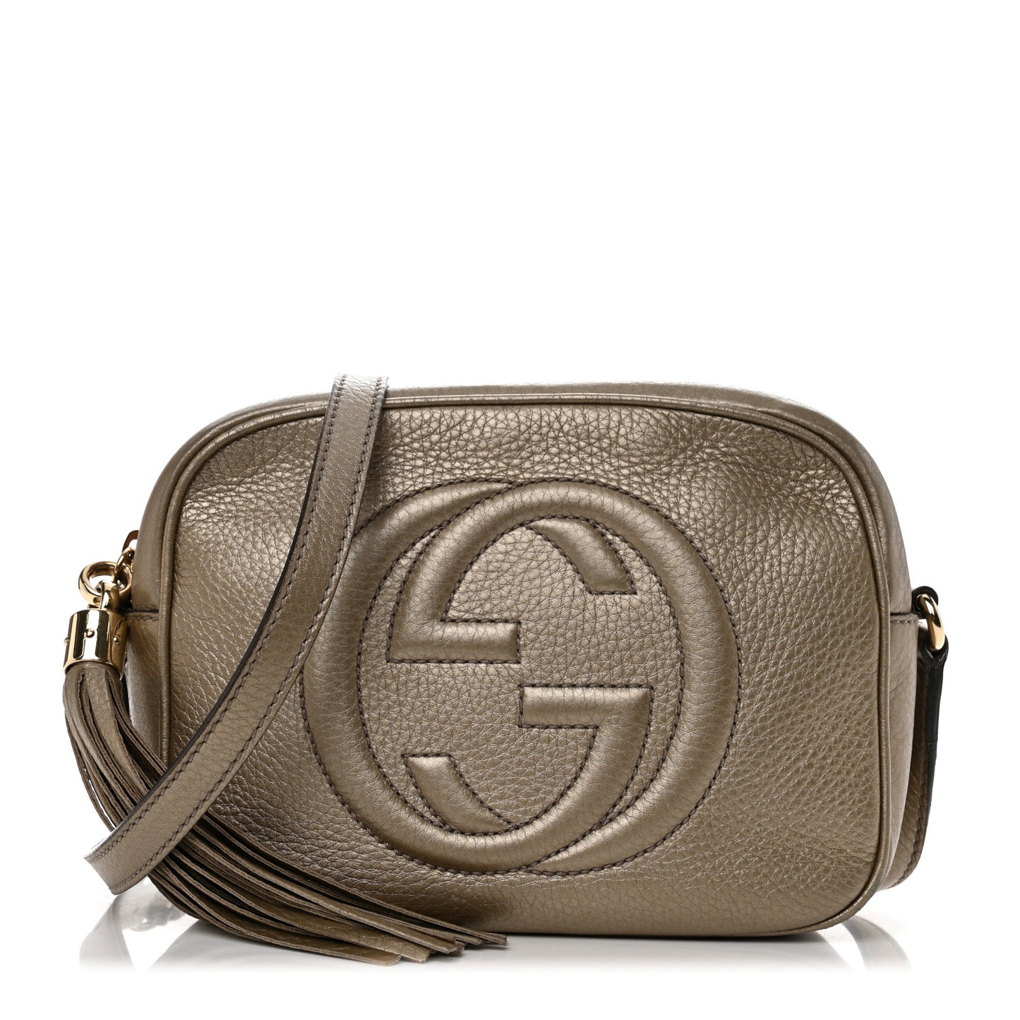 Metallic Pebbled Calfskin Small Soho Disco Bag Golden Beige