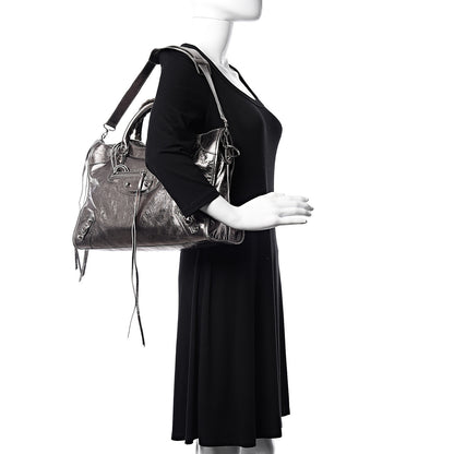 Balenciaga Metallic Agneau Classic Silver Hardware City Pewter 2 of 10