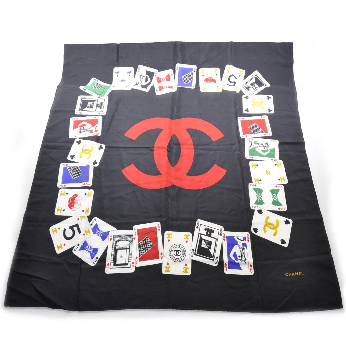 Silk Iconic Symbol Cards Scarf Black