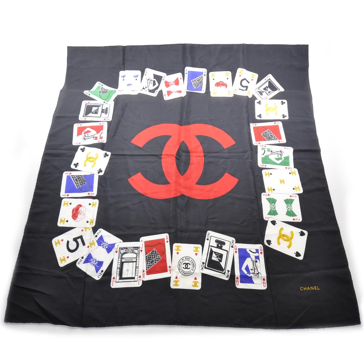 Chanel Silk Iconic Symbol Cards Scarf Black 1 of 4