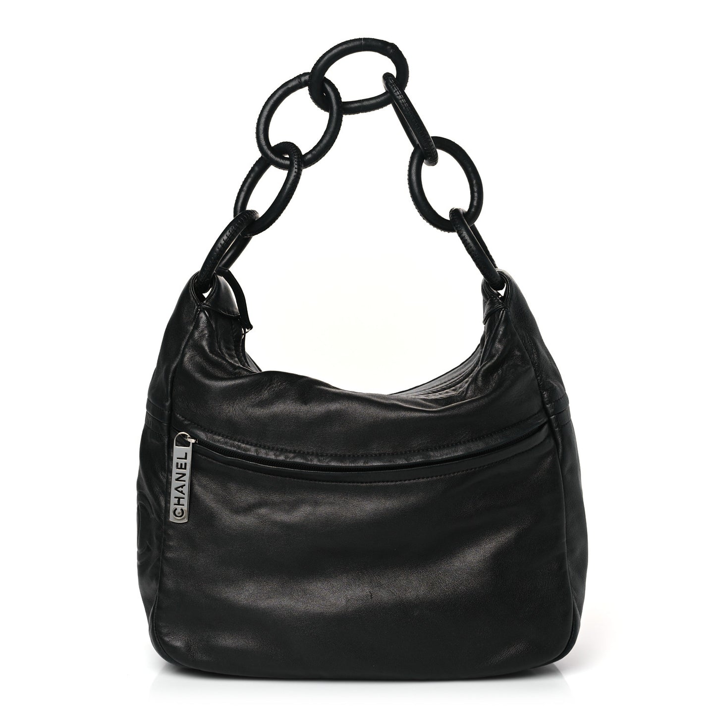 Lambskin Pleated CC Shoulder Bag Black