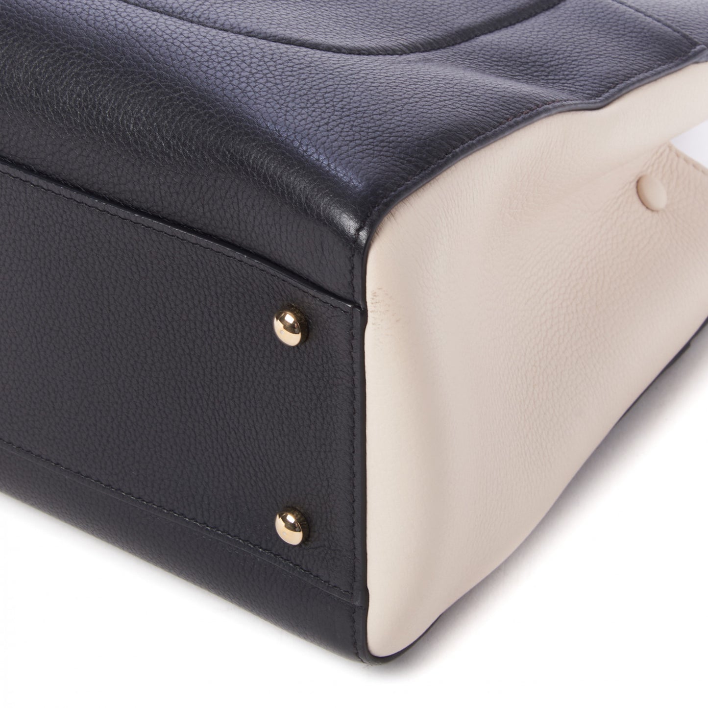 Grained Calfskin Small Bi-Color Neo Executive Shopper Tote Black Beige