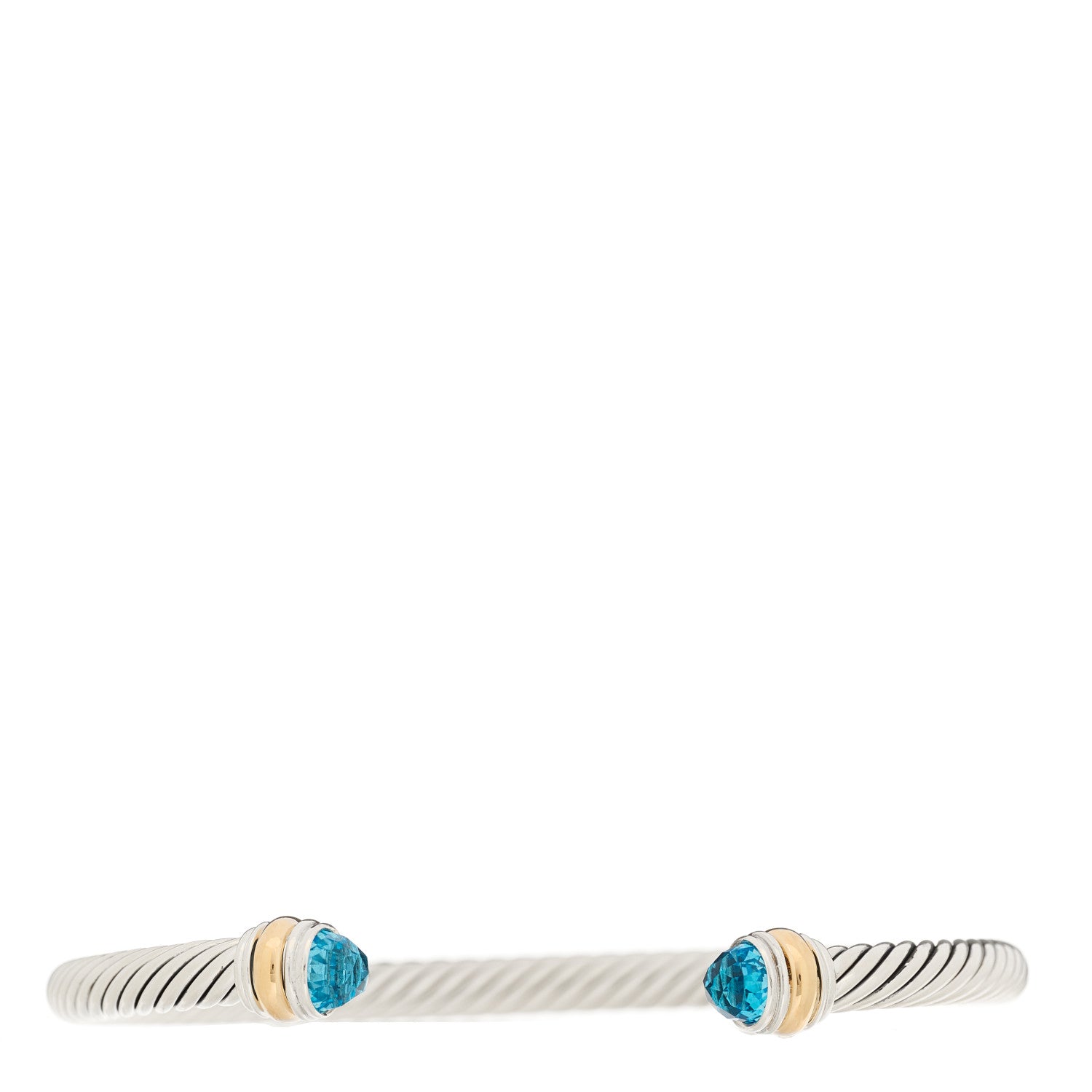 David Yurman Sterling Silver 14K Yellow Gold Blue Topaz 5mm Cable Classics Bracelet 1 of 3