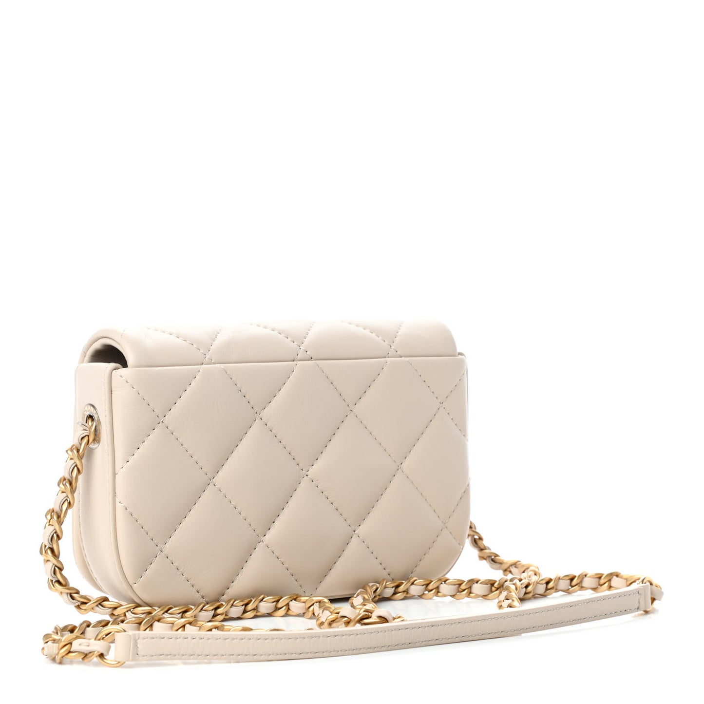 Calfskin Quilted Mini Nailed CC Flap Bag Beige