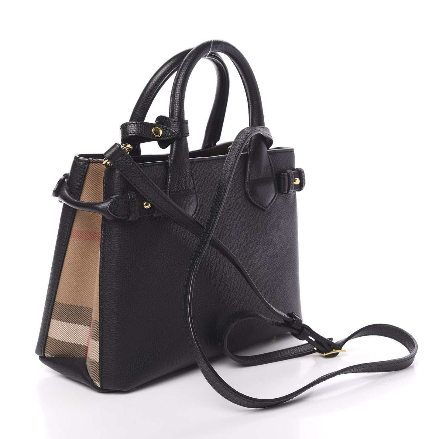 Grainy Calfskin House Check Small Banner Tote Black