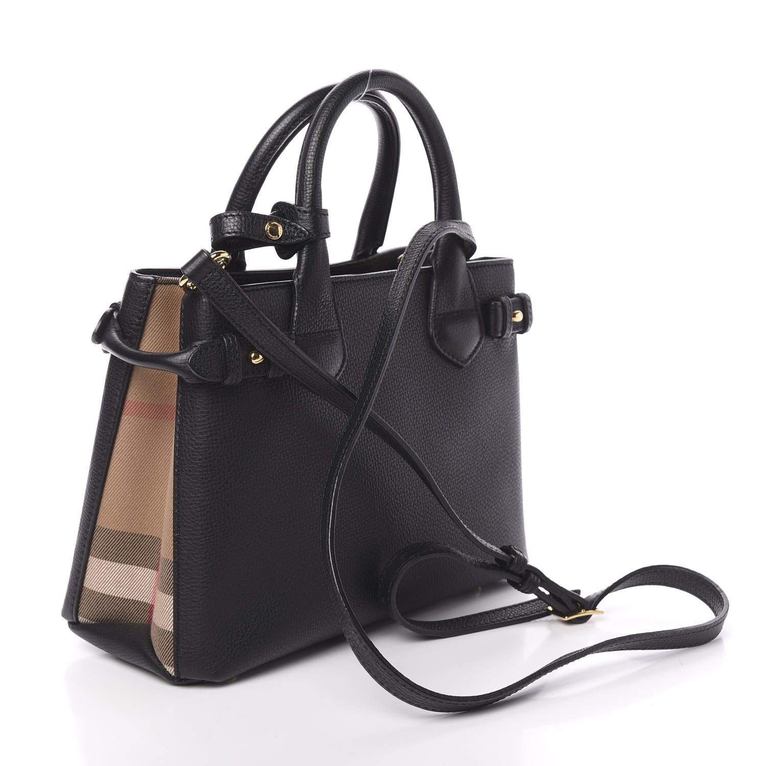 Burberry Grainy Calfskin House Check Small Banner Tote Black 3 of 14