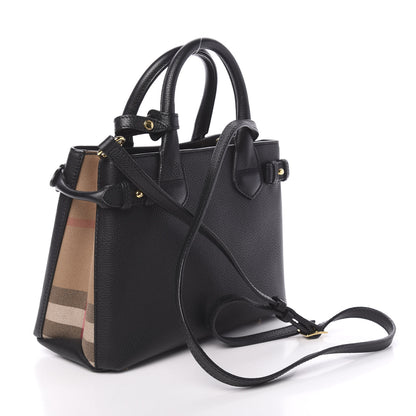 Burberry Grainy Calfskin House Check Small Banner Tote Black 3 of 14