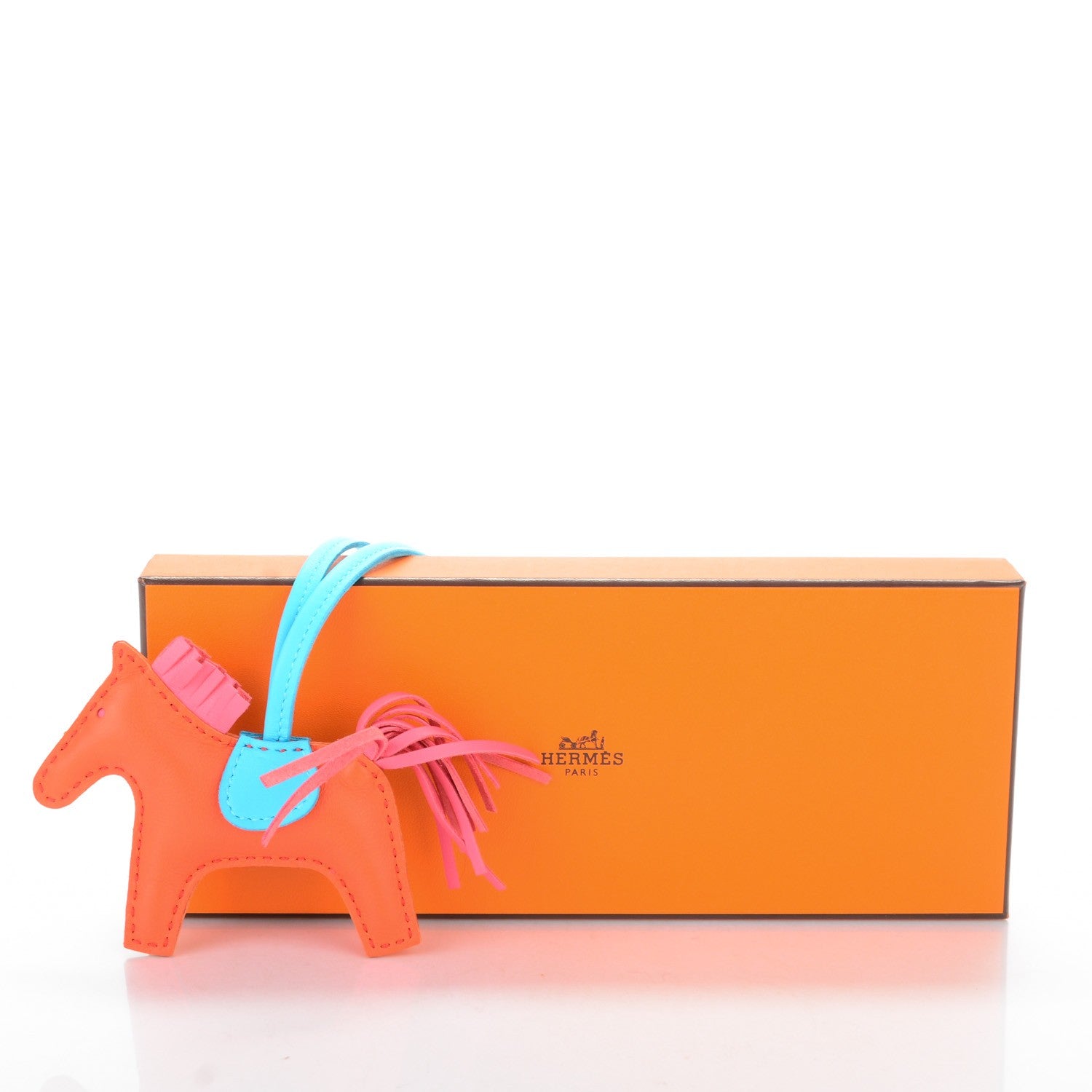 Hermes Milo Lambskin Grigri Rodeo Horse Bag Charm PM Orange Poppy Rose Azalee Bleu Azteque 4 of 4
