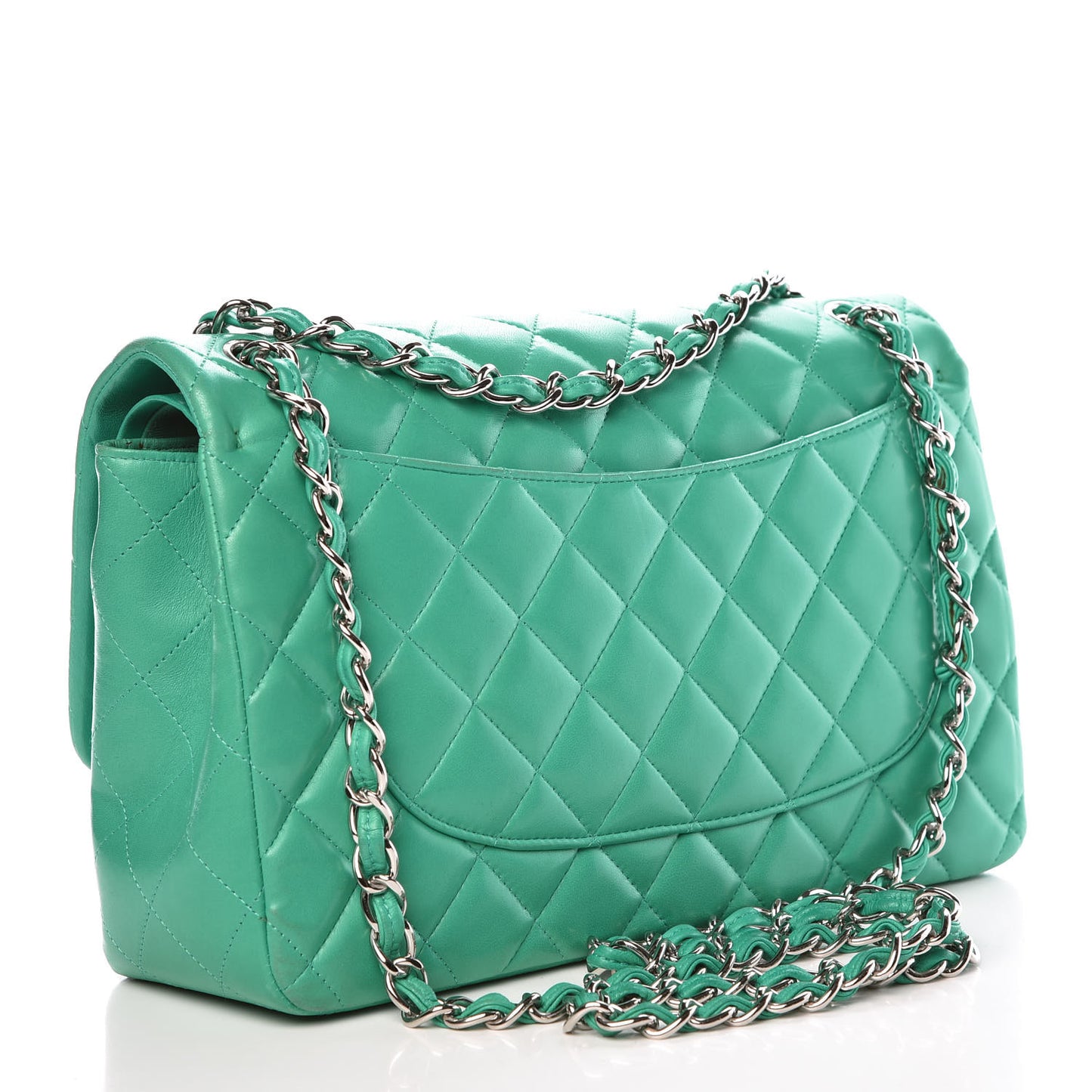 Lambskin Quilted Jumbo Double Flap Green