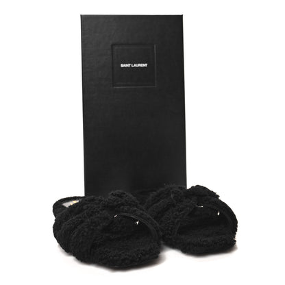 Saint Laurent Shearling Tribute Flat Mules 37.5 Black 9 of 9