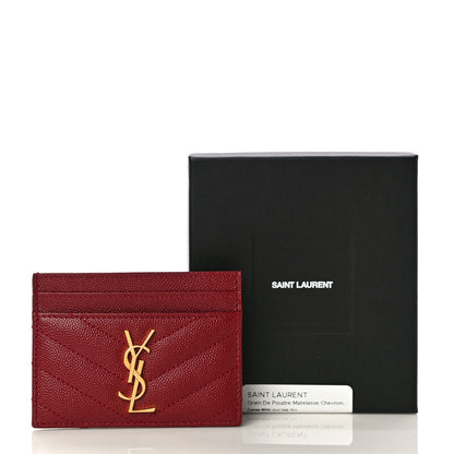 Saint Laurent Grain De Poudre Matelasse Chevron Monogram Credit Card Case New Red 11 of 11