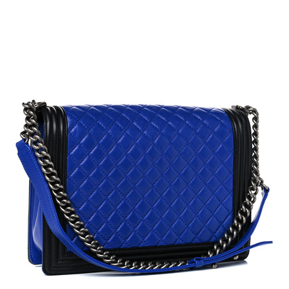 Chanel Lambskin Quilted Large Boy Flap Blue Black 3 of 20