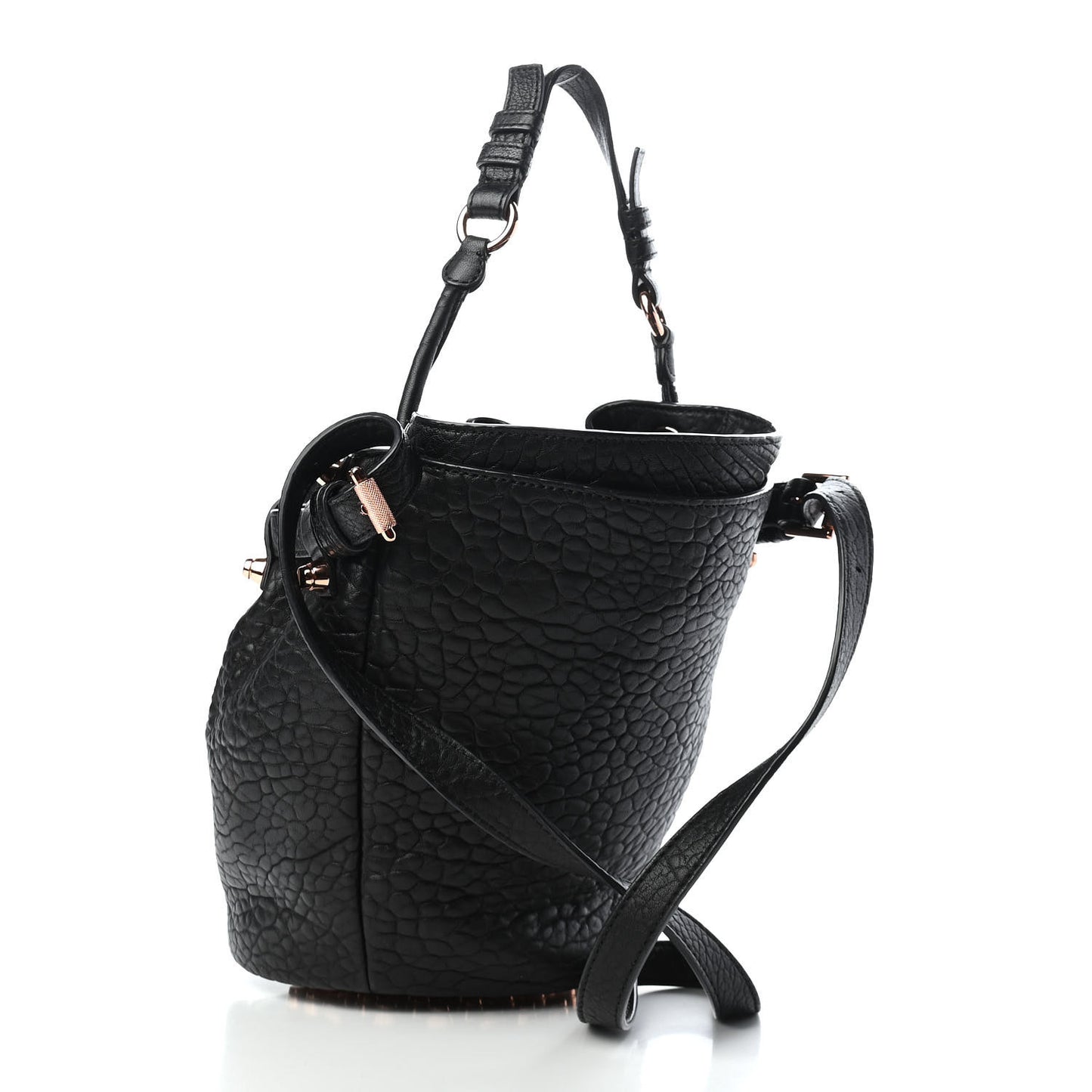 Pebbled Lambskin Diego Bucket Black Rose Gold Hardware