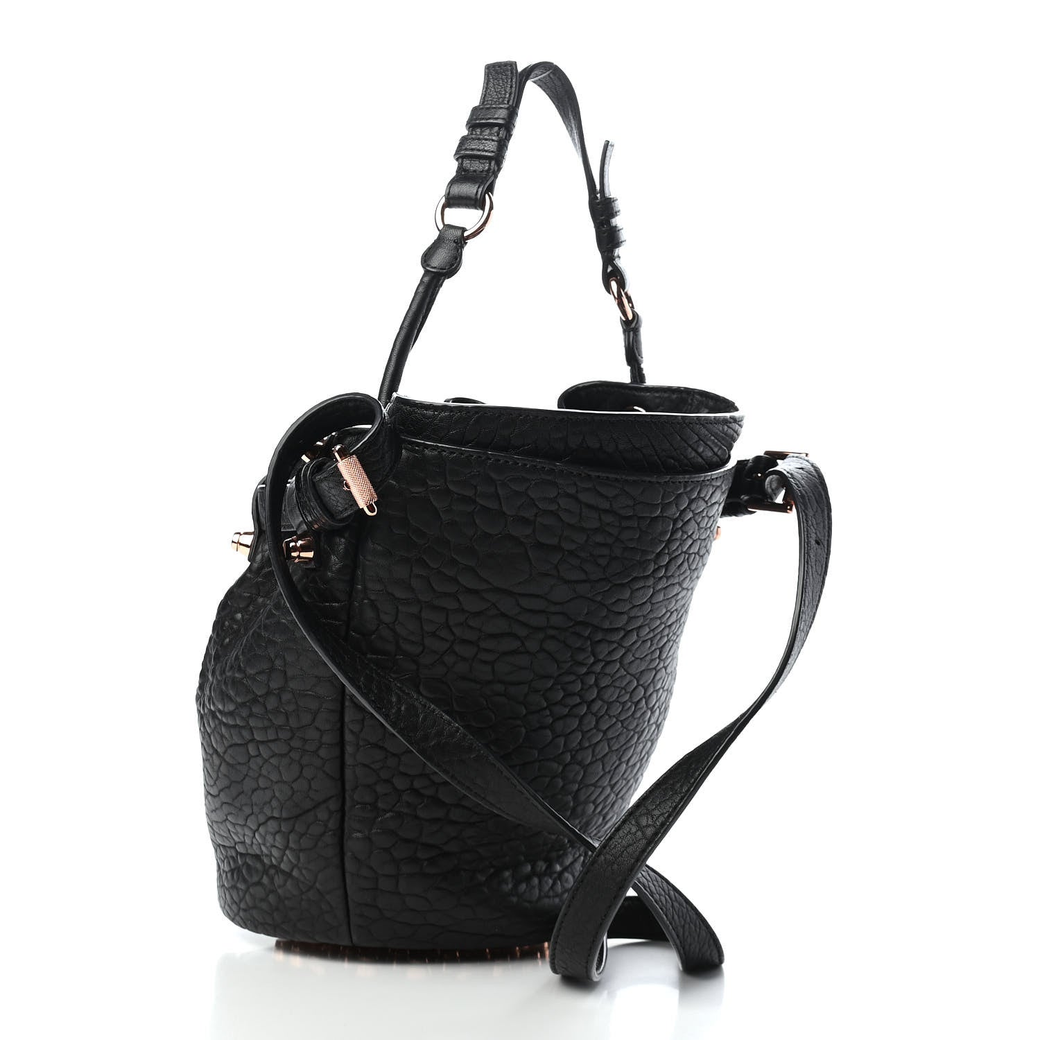 Alexander Wang Pebbled Lambskin Diego Bucket Black Rose Gold Hardware 3 of 9