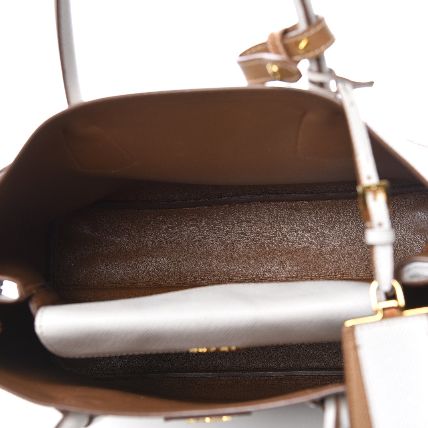 Prada Saffiano Cuir Small Bi-Color Double Bag Talco Caramel 7 of 16